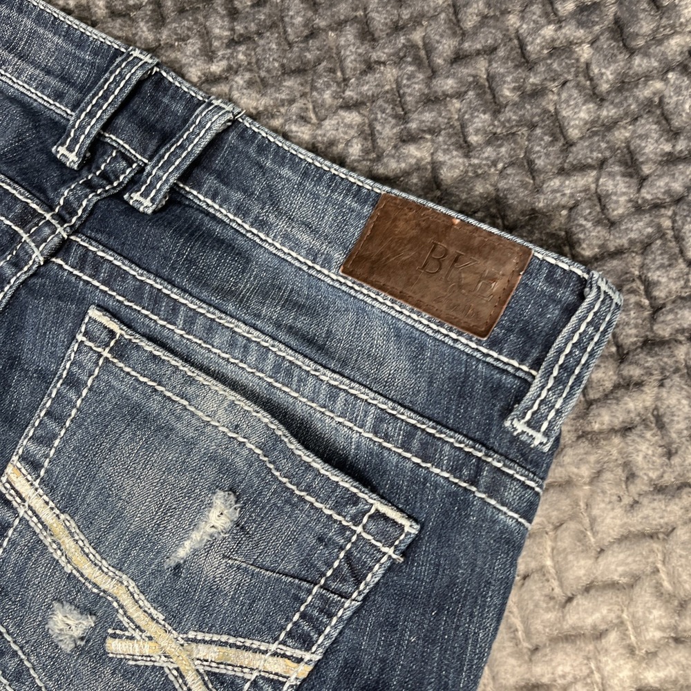 BKE Payton Jeans Womens '32R' Dark Wash Denim Slim Boot Thick Stitch Y2K 34x31" - Picture 10 of 16